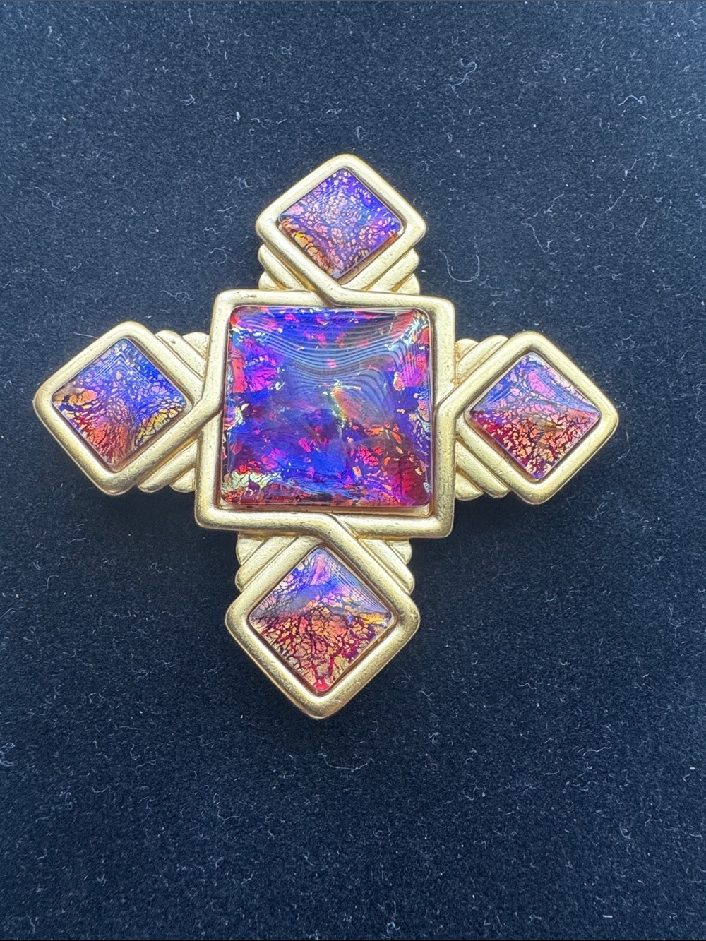 Rare Yves Saint Laurent YSL Maltese Cross,Poured glass,Dragon’s Breath Stone.